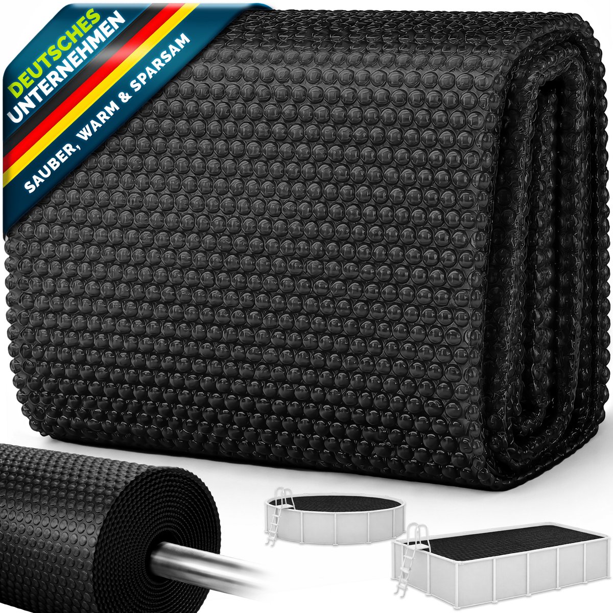 tillvex Zwembad op zonne-energie Rechthoekig & Rond | Zonnefolie Dikte 120 µm | Solar Cover kan op maat gesneden worden | Zwembadverwarming voor waterverwarming (Zwart, 260x160 cm)