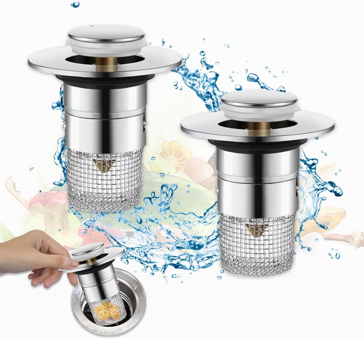 2-in-1 Universele Afvoerstopper met Zeef voor Wastafel en Douche - Haarvanger en Verstoppingpreventie