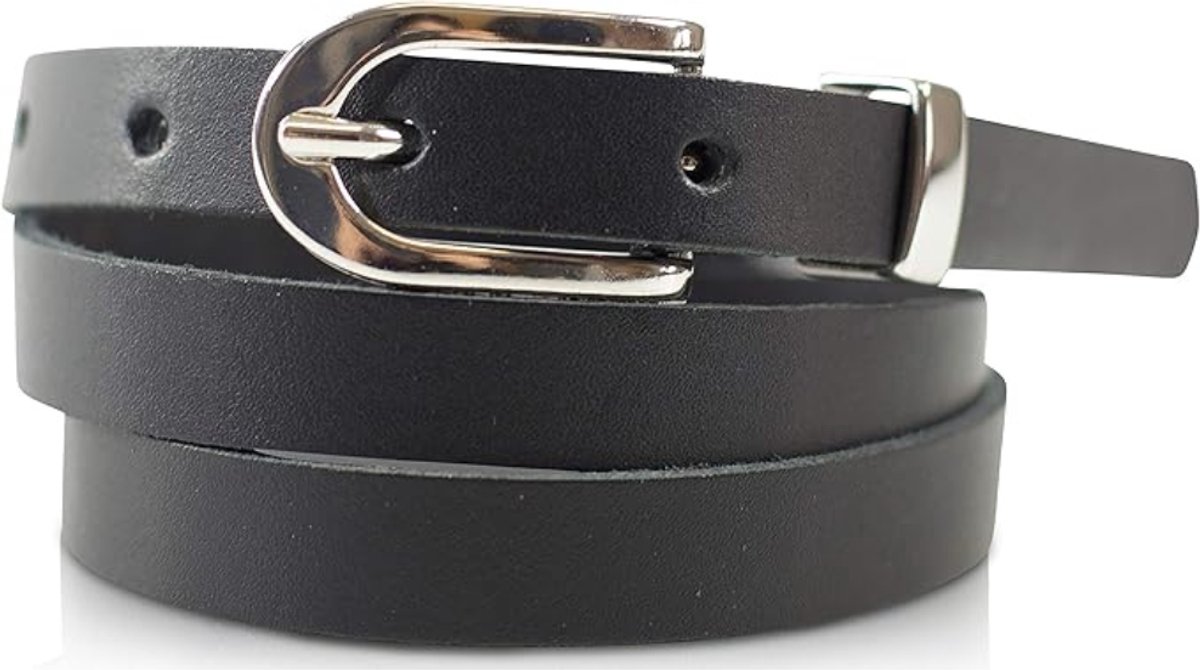 Leren Riem voor Dames - Smalle Lederen Riem met Zilveren Gesp - Stijlvol Cadeau voor Dagelijks Gebruik - 105 cm - 1 Stuk - Zwart - van Imperatoris