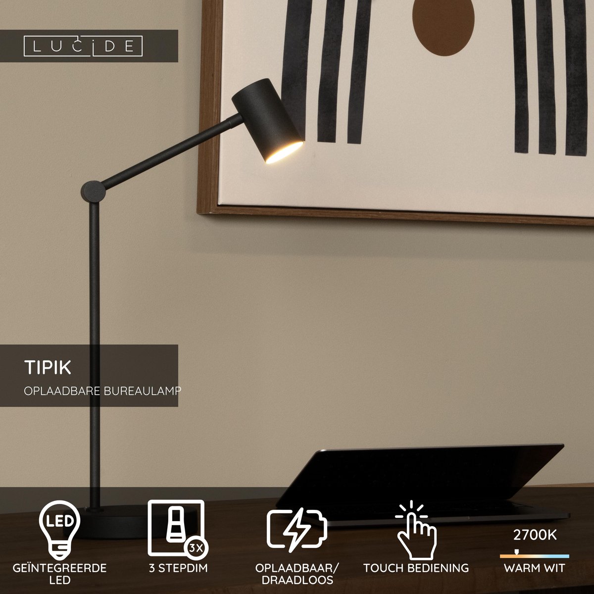 Lucide TIPIK - Oplaadbare Bureaulamp thumbnail 3