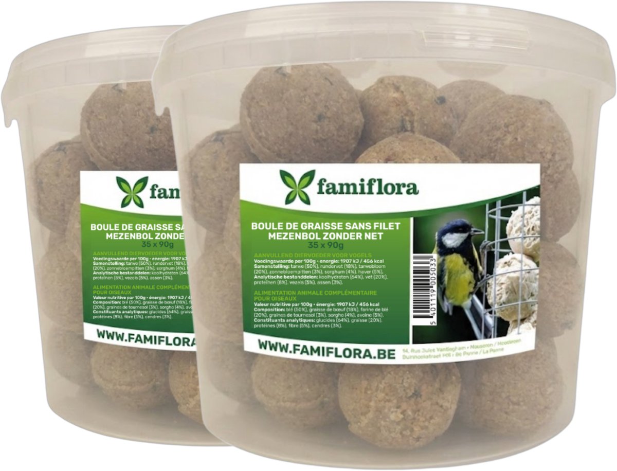 Famiflora mezenbollen in emmer - Zonder net - 70 x 90 gram (2 emmers met 35 bollen) - Zonder netje - Inhoud: 35 stuks
