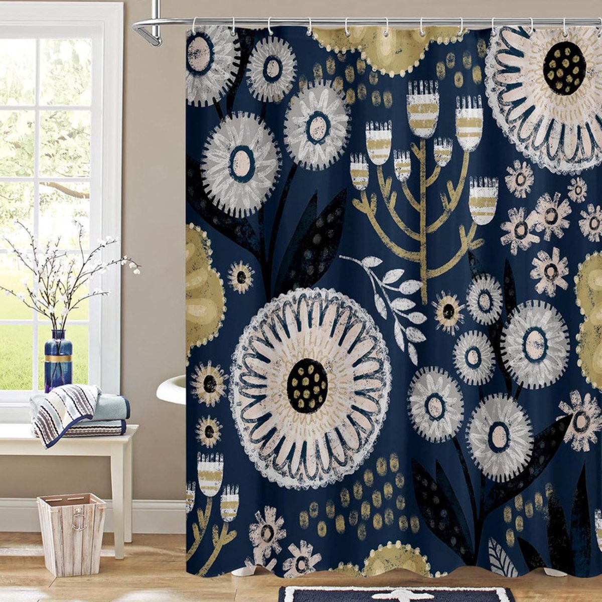 Douchegordijn - Maat 2XL - Hoogte 270 cm * Breedte 180 cm - Scheidingsgordijn - Badkamergordijn - Bloemen douchegordijn - Elegant douchegordijn - Douchegordijnstof - Douchegordijn - Waterdicht badkamergordijn - Douchegordijn - Douchegordijn badkuip