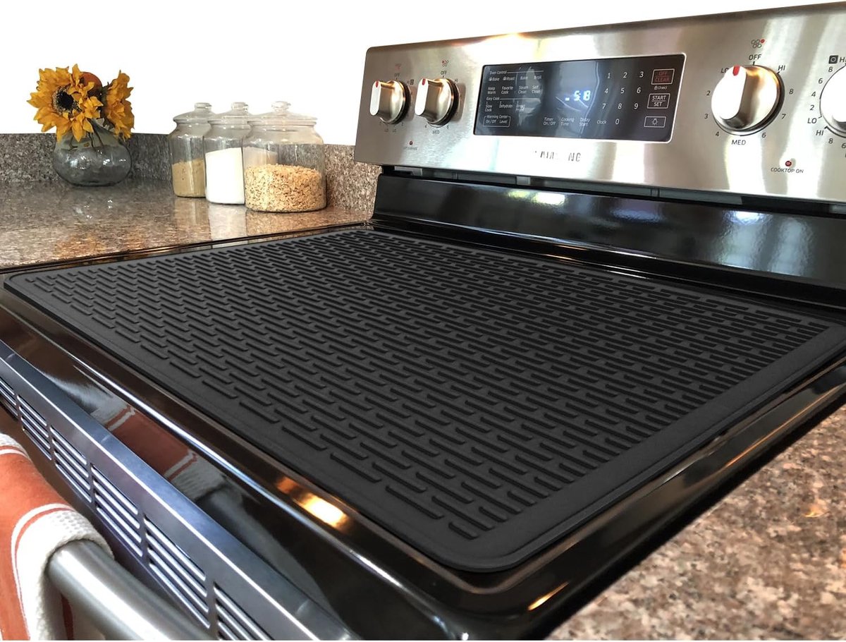 Siliconen ovenbekleding met glazen bovenkant, beschermkap voor glazen kookplaten, multifunctioneel ovendeksel voor elektrische kookplaten (zwart, 28 x 20 cm)
