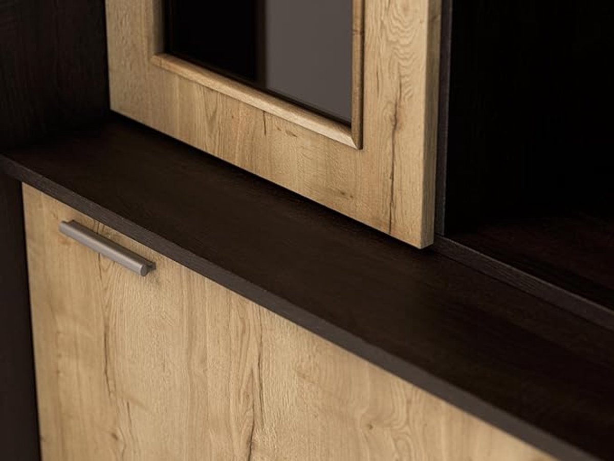Woonwand TV-kast Lena 5-in-1 - Kastwand met Vitrines, Hangkast & Opbergruimte - Donker Sonoma / Eiken Halifax - BxHxD 405x210x53,5 cm - Abkantoor
