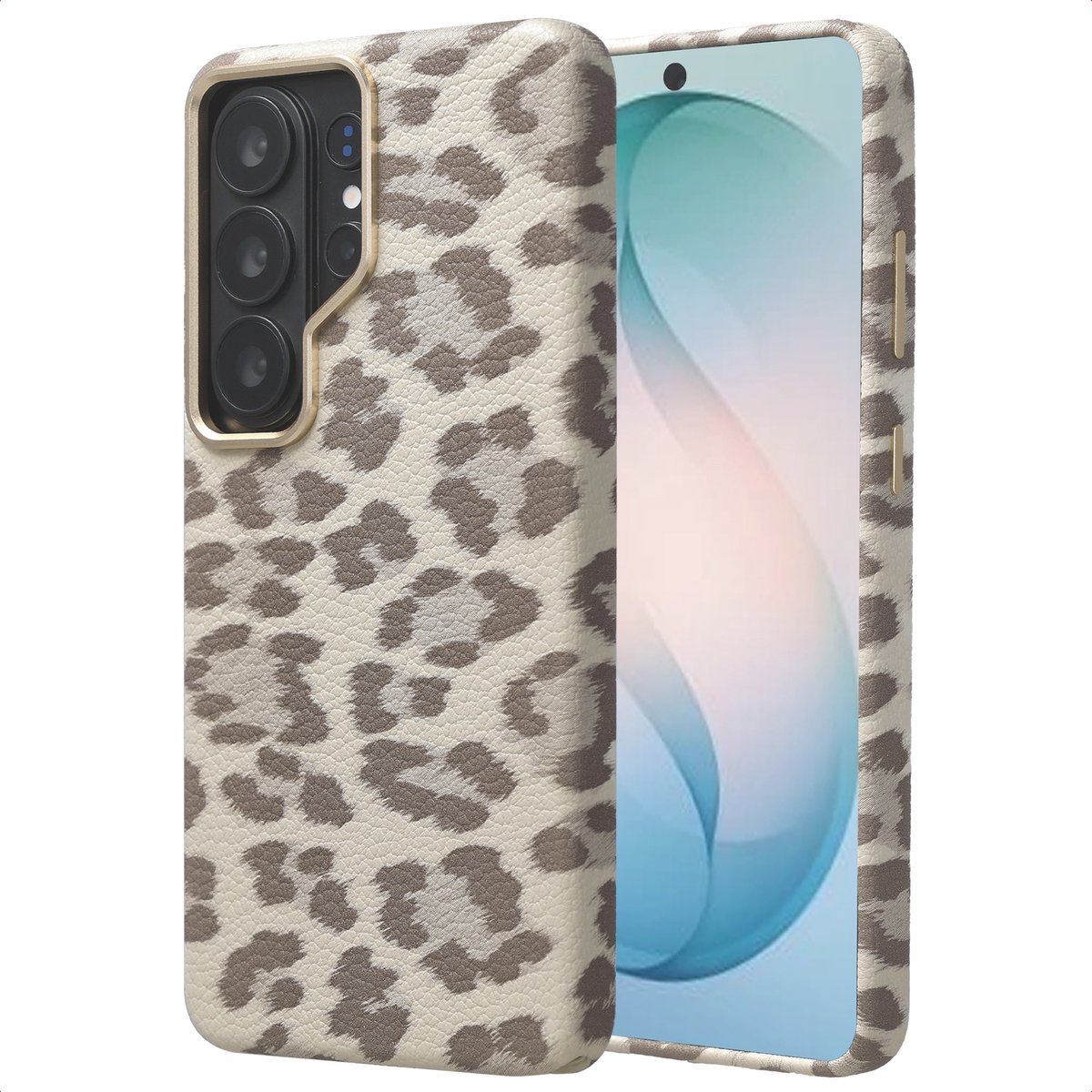 Selencia Hoesje - Geschikt voor Samsung Galaxy S26 Ultra - Sabi Backcover panterprint met Magnetische Ring - Soft Ivory