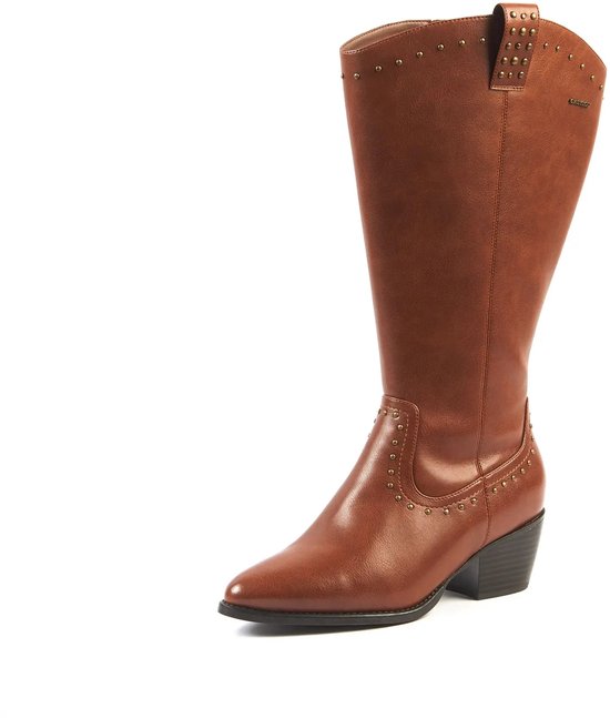 Bruine laars met studs en blokhak.
