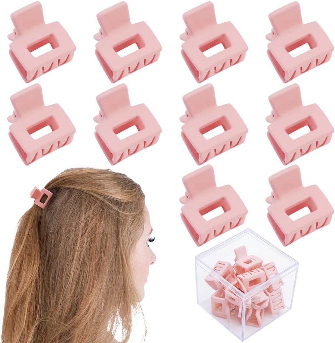 10x Mini Roze Haarclips in Klauwmodel voor Fijn en Kort Haar - Inclusief Geschenkdoos