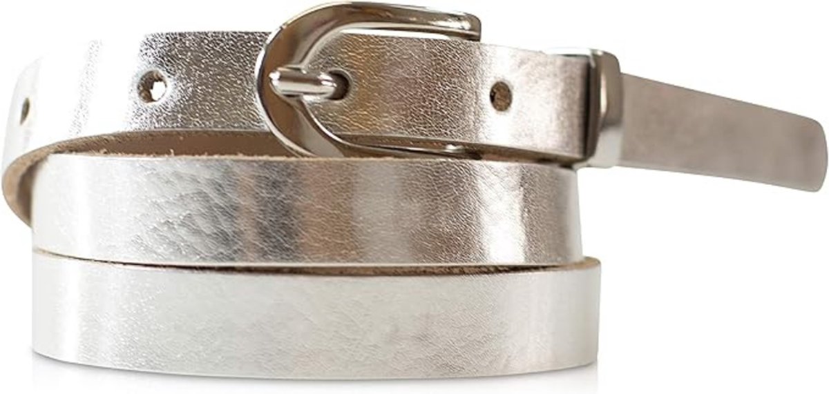 Leren Riem voor Dames - Smalle Lederen Riem met Zilveren Gesp - Stijlvol Cadeau voor Dagelijks Gebruik - 120 cm - 1 Stuk - Zilver-Metallic - van Imperatoris