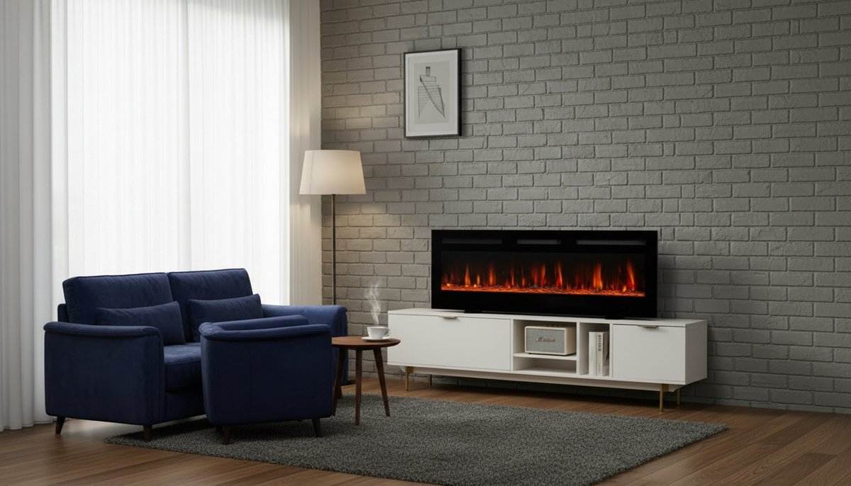 Elektrische Haard 42 Inch Wand & Inbouw – Casa Velluto Marlon XL 3-in-1 Sfeerhaard met Verwarming – 12 LED Vlamkleuren – 3D Vlameffect – Afstandsbediening – Zwart – 107 cm