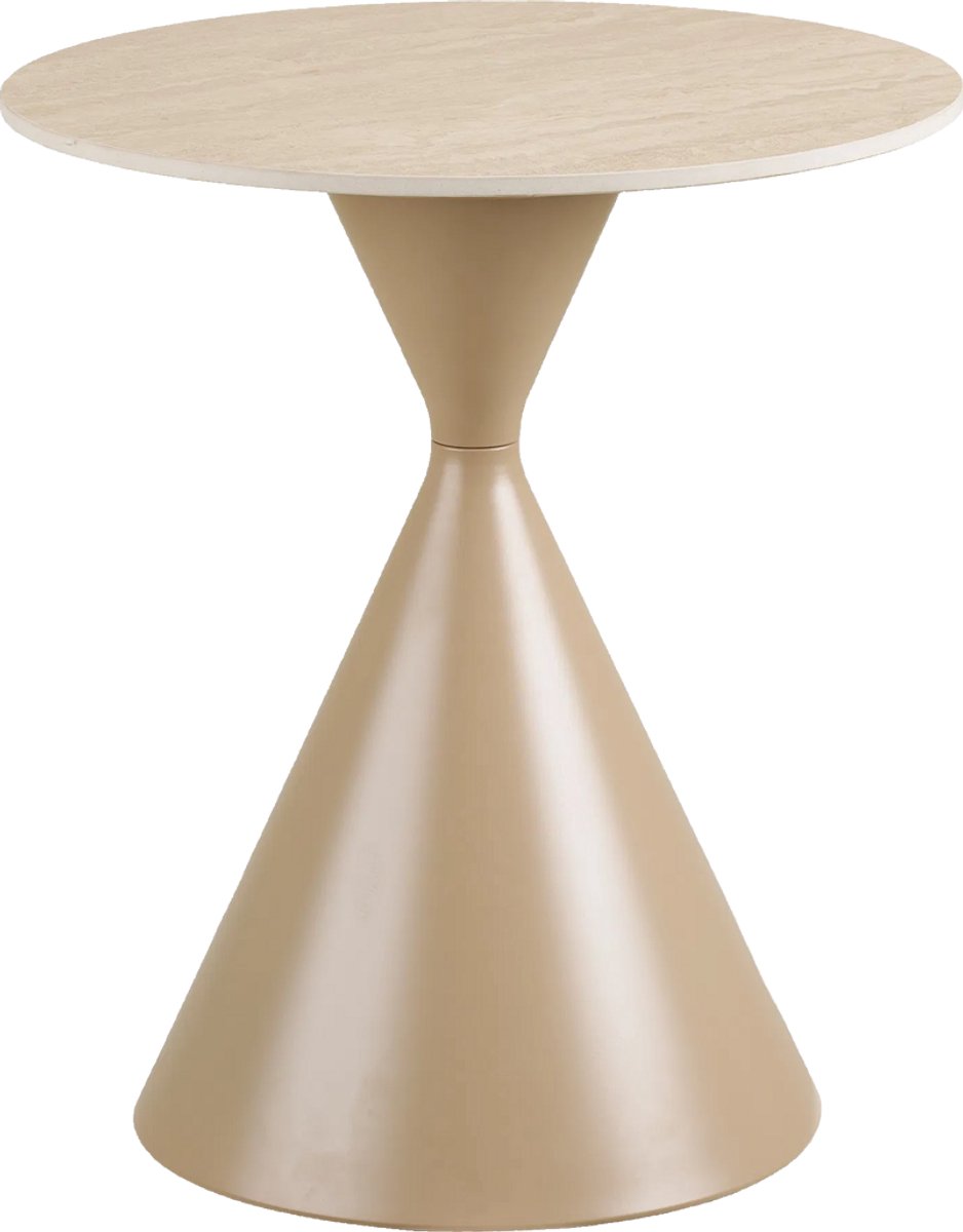 Artichok Anisa Metalen Bijzettafel Met Keramiek Blad Beige - Zand - Travertin - Ø50