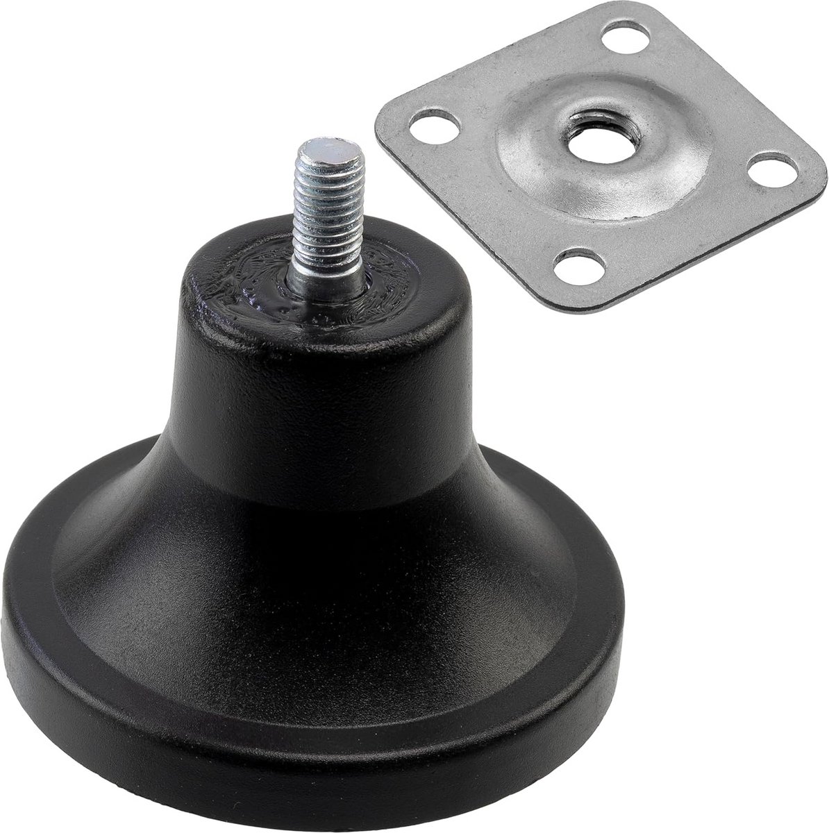Set van 4 zwarte meubelpoten M8 met bevestigingsplaat 50 mm hoog