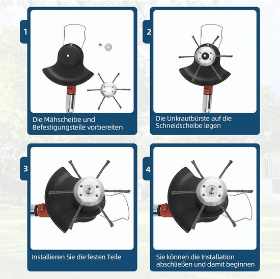 Robuuste onkruidborstel voor accu-bosmaaier, 3 koppen 150 mm, grastrimmervoegenreiniging — afbeelding 5