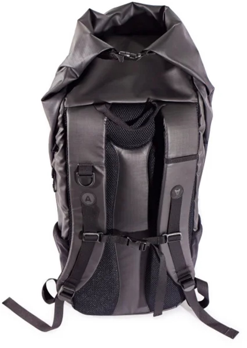 Agulhas 50L Outdoor Rugzak Zwart – Duurzaam & Waterafstotend – Rolltop Backpack – Laptopvak – Reis & Sport