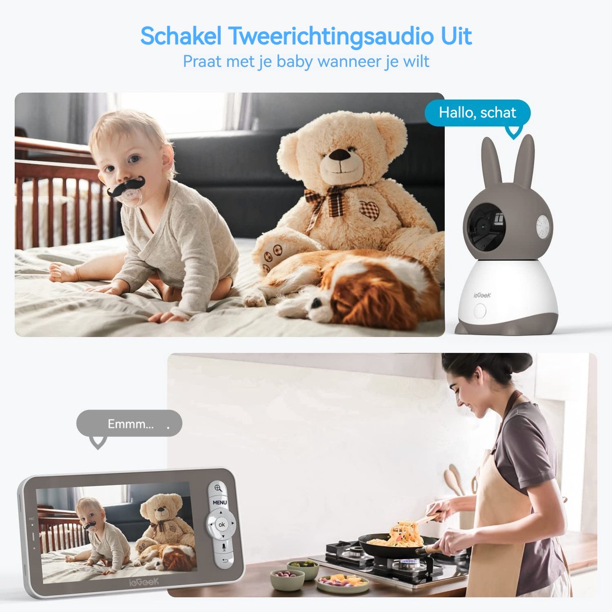 ieGeek Babyfoon met Camera - 2K HD camera - Premium Baby Monitor 5 inch Monitor - Inclusief 32GB Geheugenkaart thumbnail 5