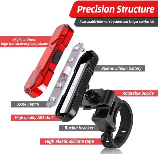 2-Stuks Fiets Achterlicht – USB Oplaadbaar Helder LED Achterlicht – 4 Verlichtingsstanden – Waterdicht Fiets Knipperlicht voor Alle Fietsen en Veilig Nachtrijden — afbeelding 4