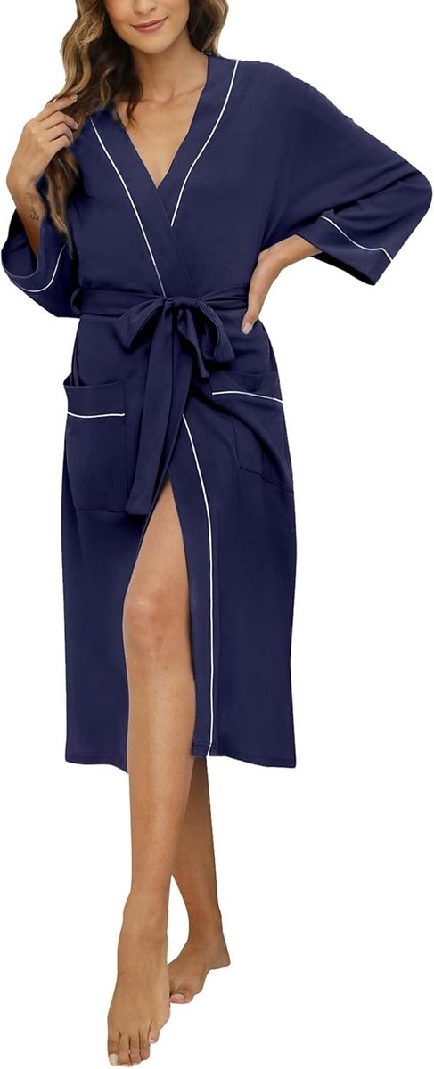 Zachte Katoenen Ochtendjas Dames - Ademende Kimono voor Ontspanning en Nachtkleding