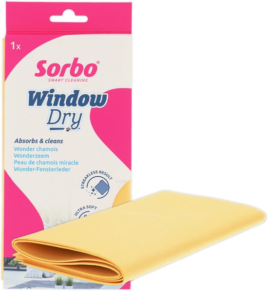 Sorbo Wonderzeem Geel – Zachte & Soepele Zeem – Streeploos Droogresultaat – Voor Ramen & Auto – 38x40cm