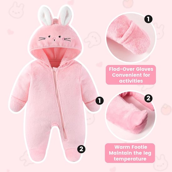 Warm Fleece Snowsuit voor Baby Jongen en Meisje - Winterpak met Capuchon en Voetjes — afbeelding 3
