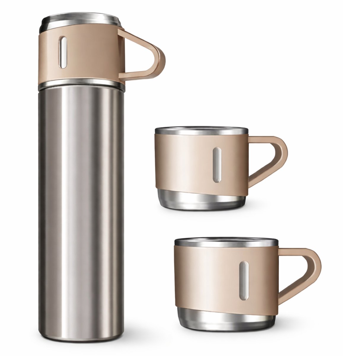 RVS Thermosfles met 2 Bekers – 500ml – Dubbelwandig & Lekvrij