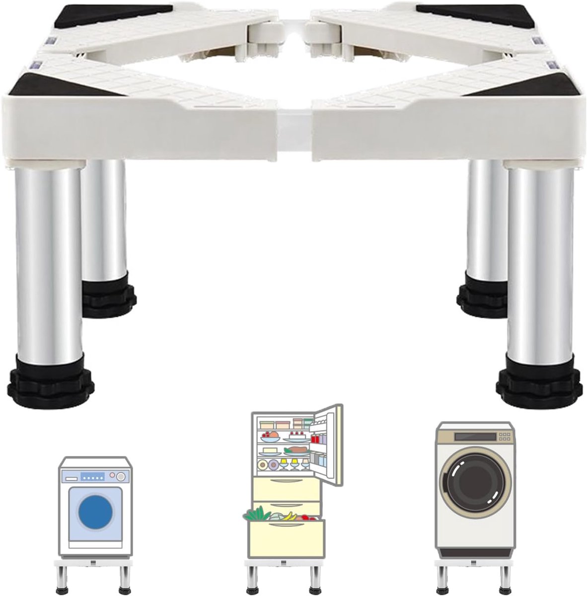 Wasmachine Verhoger - Wasmachine Opbouwmeubel - Wasmachine Sokkel - Anti Slip & Verstelbaar - Ook voor Droger, Koelkast en Vriezer - 350 Kg Draagkracht - 4 Poten - Hoogte 24 - 27 cm - van Imperatoris