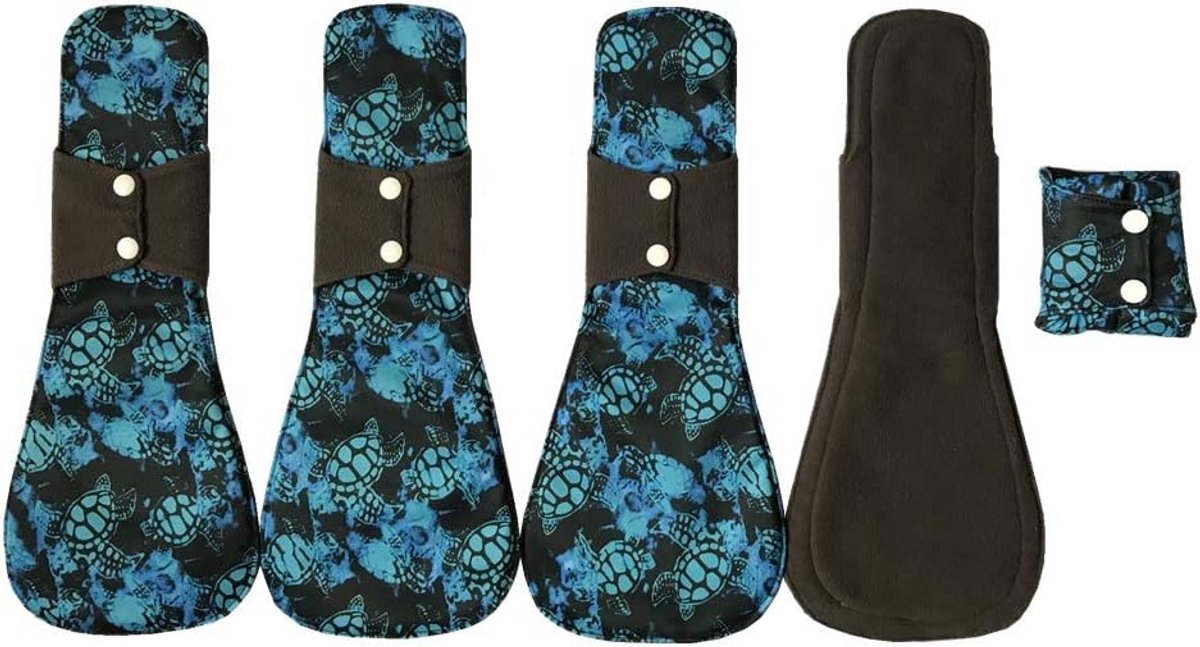 5x Herbruikbare Menstruatie Doeken Nachtelijk XL - 14 Inch - Houtskool Bamboe Maandverband