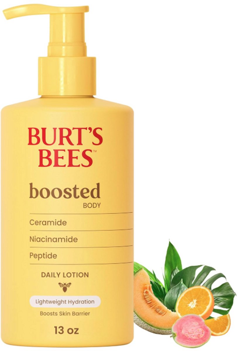 Burt’s Bees Boosted Body Lotion met Ceramiden, Niacinamide & Peptiden Complex – Hydraterende Bodylotion voor Sterkere Huidbarrière – Lichtgewicht Dagelijkse Verzorging – Tropische Geur – 384 ml