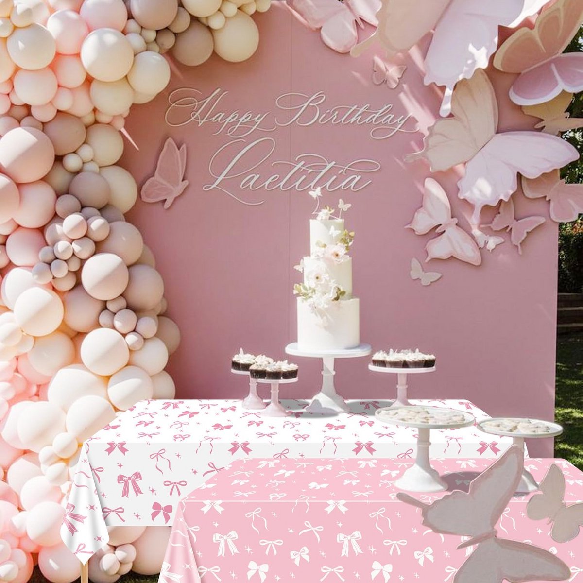 4 Delige Set Roze Strik Tafellakens voor Verjaardag en Babyshower