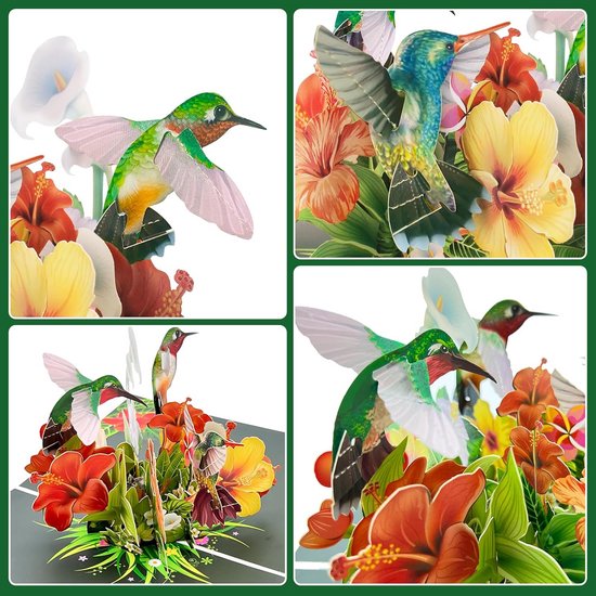 Papercrush® 3D Pop-up Kaart – Kolibrie Met Bloemen – Handgemaakt – Formaat 12x17,5 Cm – Voor Verjaardag, Moederdag, Bedankt & Beterschap