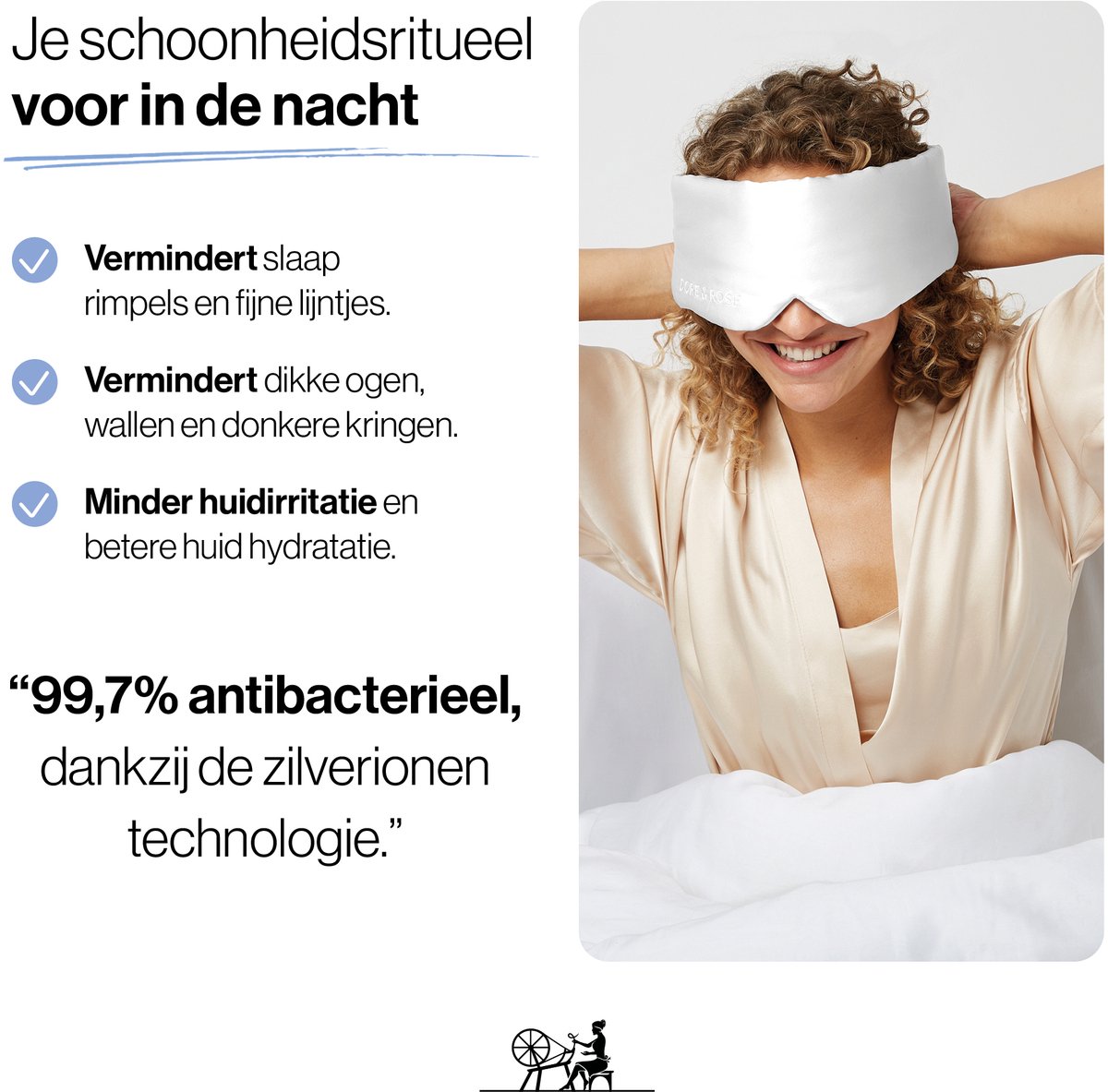 Dore & Rose - Slaapmasker - Oogmasker - Zijden Slaapmasker Voor Mannen en Vrouwen - Deep Sleep Mask - Eye Mask - Verduisterend - Wallen - Wit — afbeelding 3