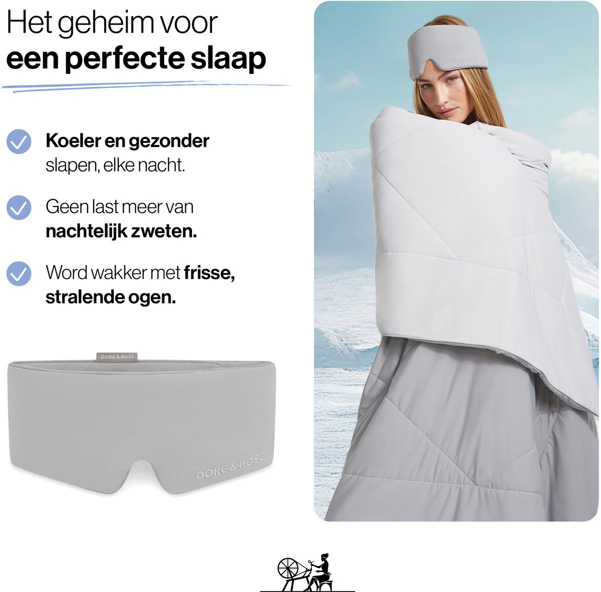 Dore & Rose - Cooling Slaapmasker - Verkoelend Oogmasker - Zijden Slaapmasker Met Verkoelende Functie - Deep Sleep Mask - Eye Mask - Verduisterend - Wallen - Grijs — afbeelding 2
