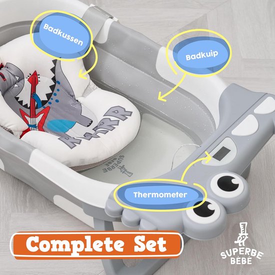 Opvouwbaar Babybad met Antislip Kussen en Ingebouwde Douche Thermometer — afbeelding 2