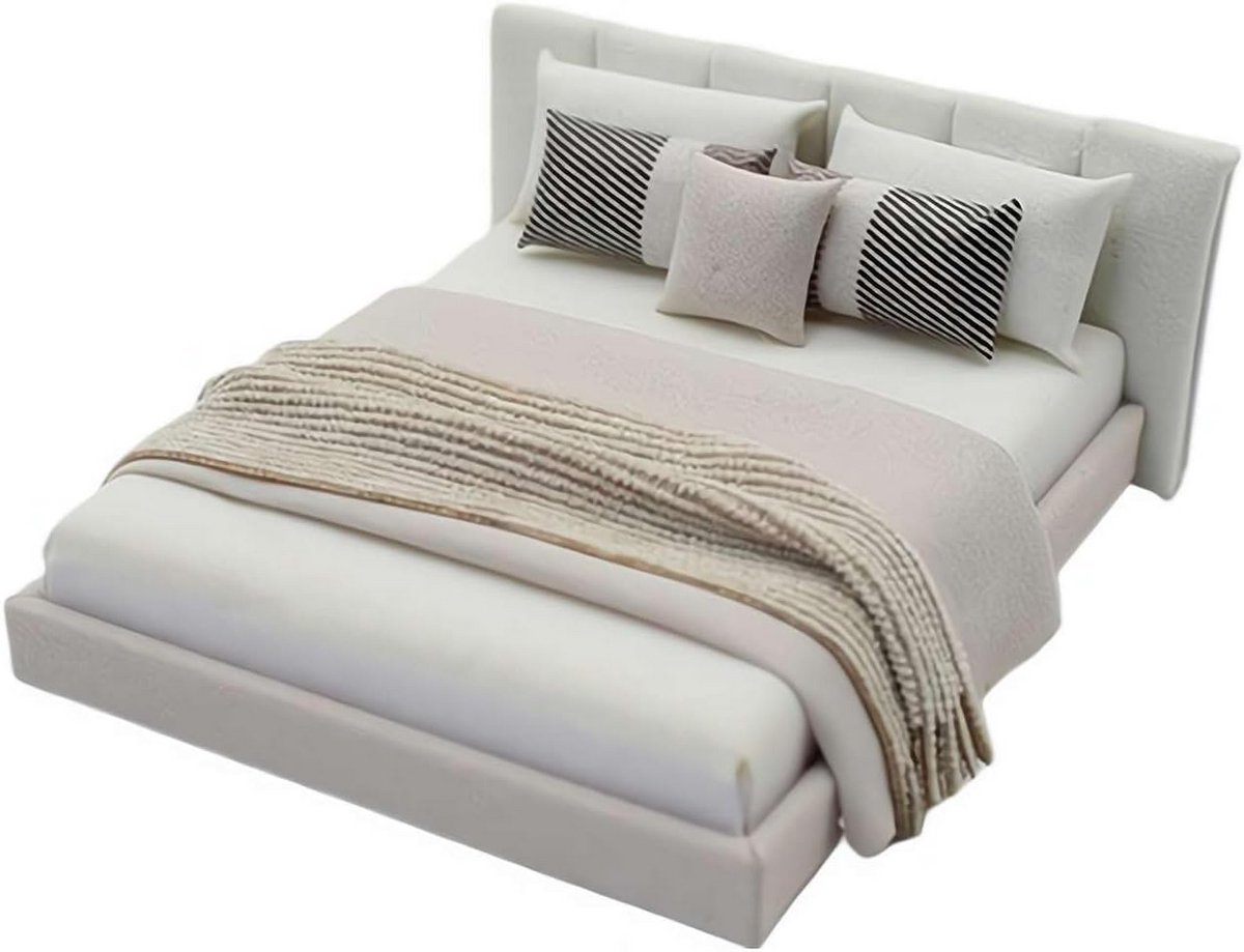 Miniatuur Tweepersoons Bed met Beddengoed voor Poppenhuis Slaapkamer 1/20 Schaal