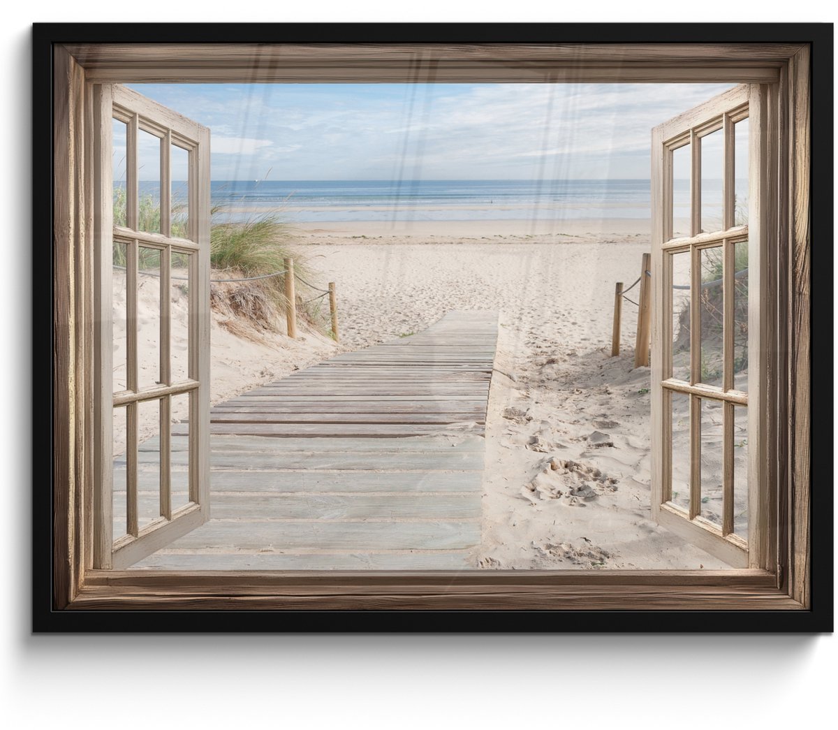 FrameYourWall Poster in lijst - Fotolijst 70x50 cm - Posters - Doorkijk - Strand - Duinen - Pad - Landschap - Posterlijst zwart - Decoratie - Wanddecoratie woonkamer - Muurdecoratie slaapkamer Strand - Pad