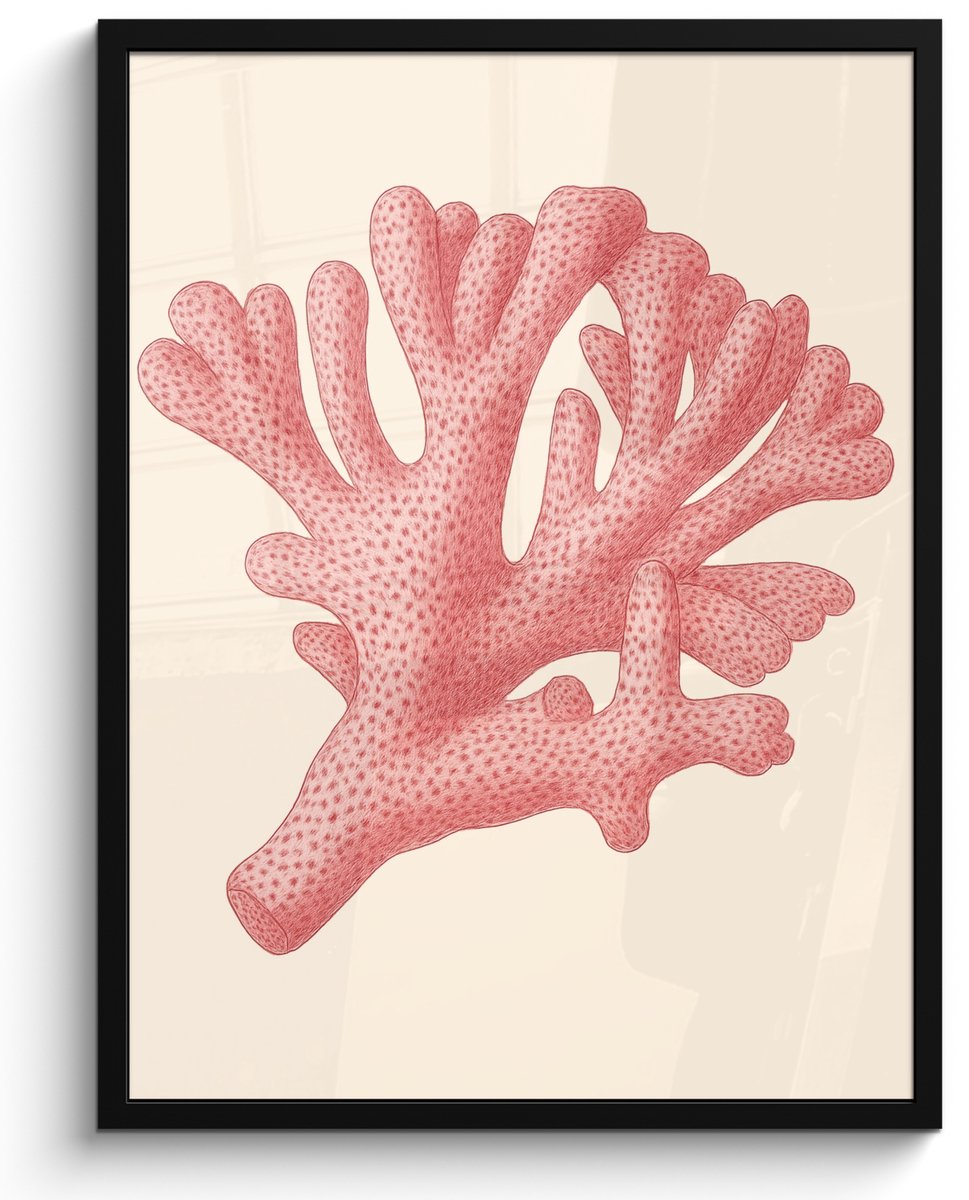 FrameYourWall Poster in lijst - Fotolijst 50x70 cm - Posters - Koraal - Stipjes - Roze - Posterlijst zwart - Decoratie - Wanddecoratie woonkamer - Muurdecoratie slaapkamer