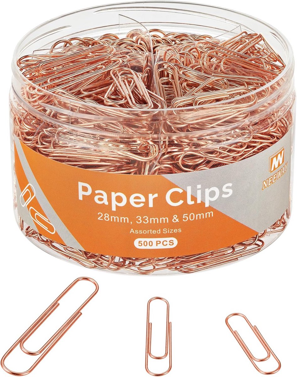 500 Stuks Rose Gouden Paperclips Diverse Maten voor Papierwerk op Kantoor en Thuis