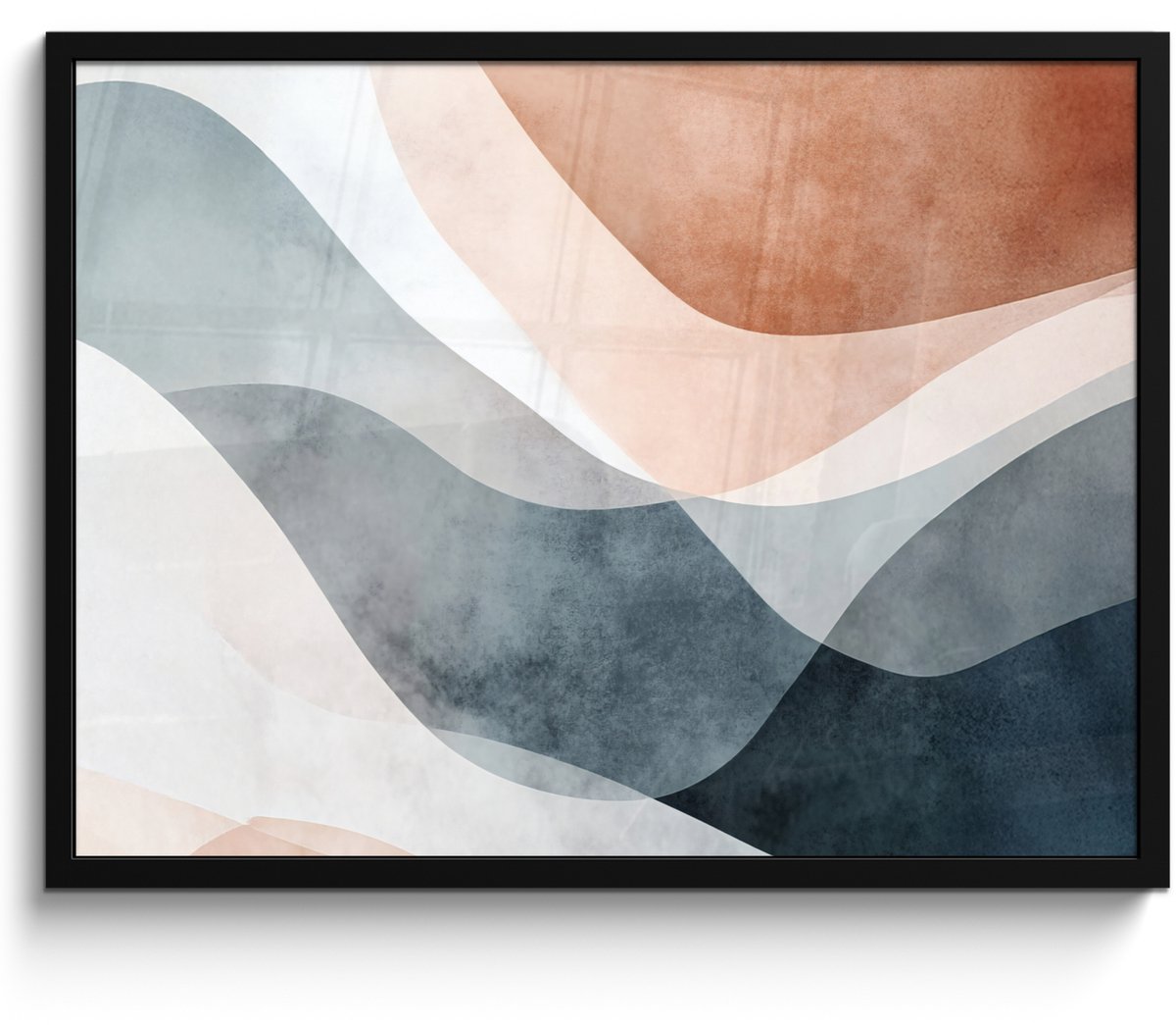 FrameYourWall Poster in lijst - Fotolijst 70x50 cm - Posters - Abstract - Golven - Blauw - Posterlijst zwart - Decoratie - Wanddecoratie woonkamer - Muurdecoratie slaapkamer
