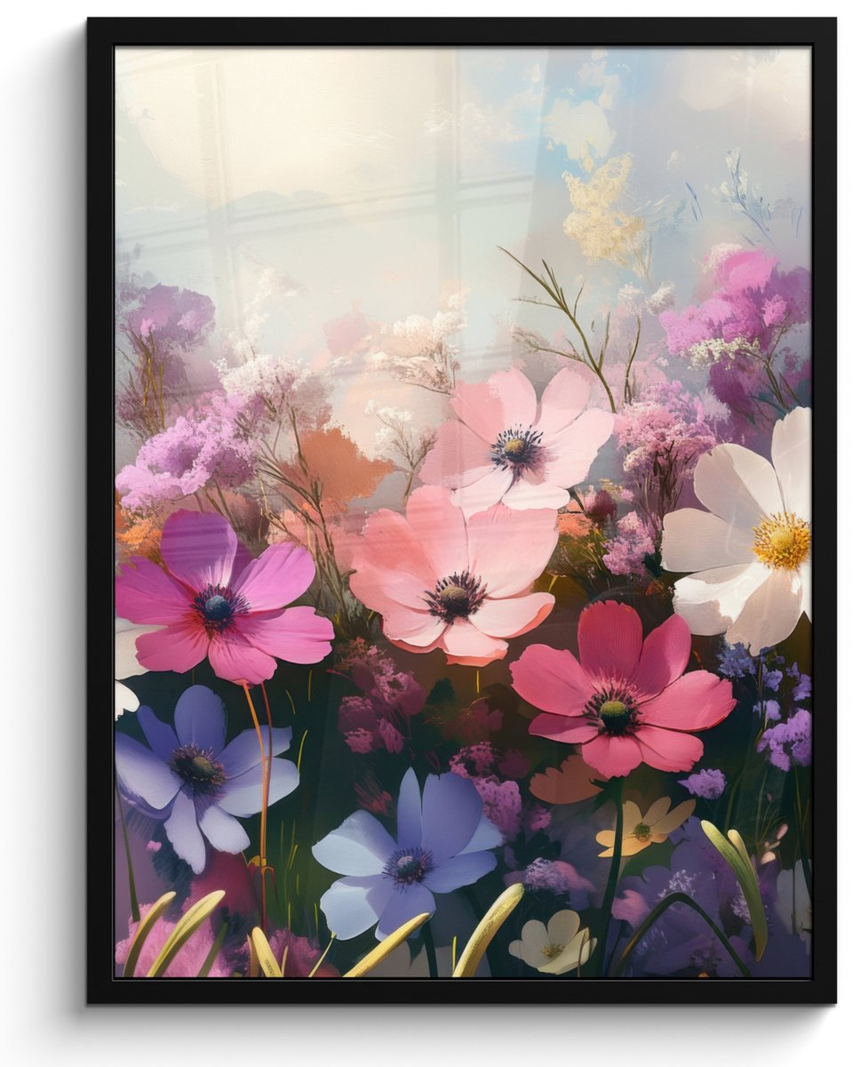 FrameYourWall Poster in lijst - Fotolijst 50x70 cm - Posters - Bloemen - Kleurrijk - Bloei - Posterlijst zwart - Decoratie - Wanddecoratie woonkamer - Muurdecoratie slaapkamer
