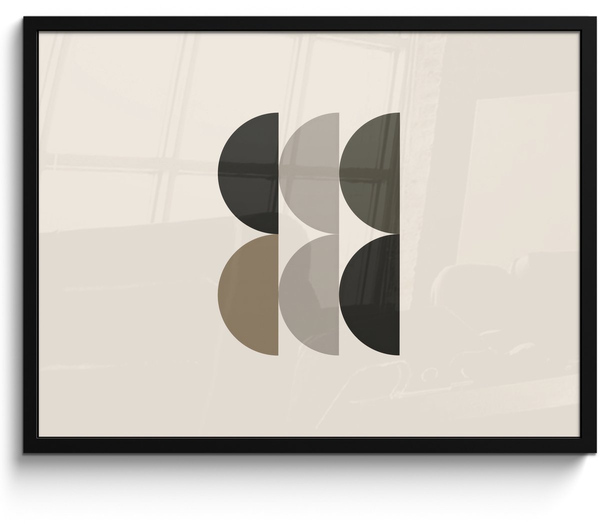 FrameYourWall Poster in lijst - Fotolijst 70x50 cm - Posters - Halve cirkels - Aardetinten - Grafisch - Posterlijst zwart - Decoratie - Wanddecoratie woonkamer - Muurdecoratie slaapkamer Aardetinten - Halve cirkels