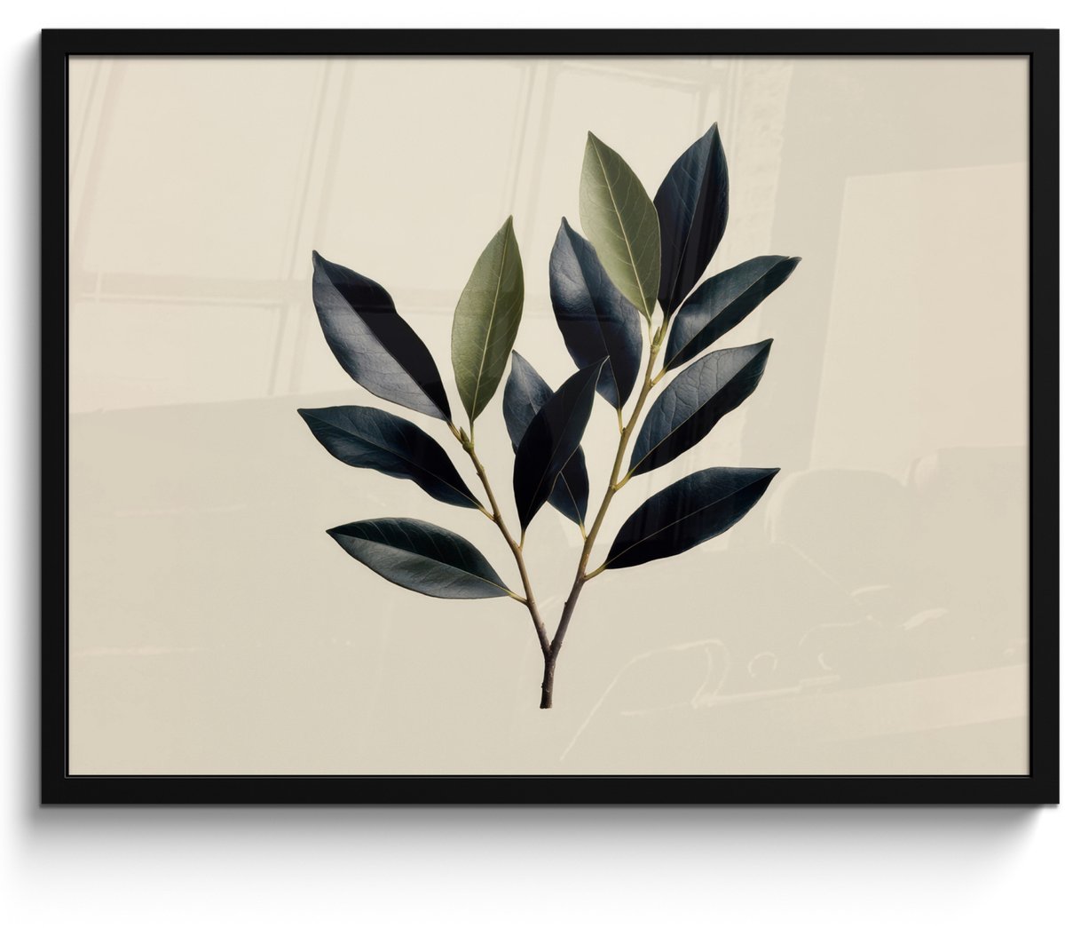 FrameYourWall Poster in lijst - Fotolijst 70x50 cm - Posters - Ovaal - Olijfgroen - Simpel - Posterlijst zwart - Decoratie - Wanddecoratie woonkamer - Muurdecoratie slaapkamer Tak - Blad