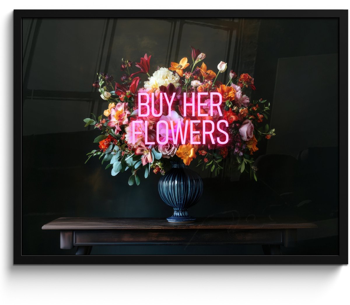 FrameYourWall Poster in lijst - Fotolijst 70x50 cm - Posters - Quote - Bloemen - Vaas - Neon - Posterlijst zwart - Decoratie - Wanddecoratie woonkamer - Muurdecoratie slaapkamer Multicolor