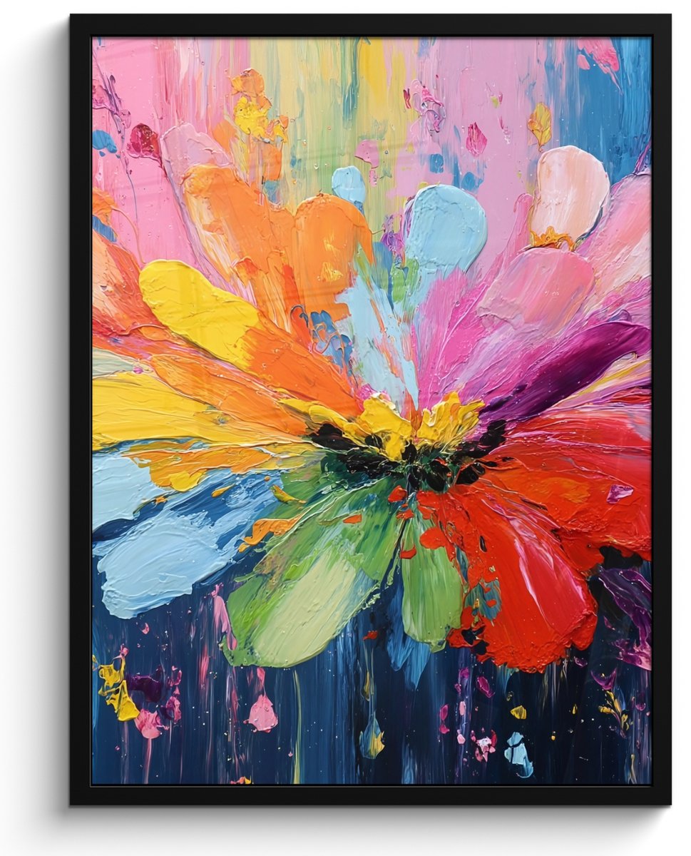 FrameYourWall Poster in lijst - Fotolijst 50x70 cm - Posters - Kleuruitbarsting - Expressieve sfeer - Bloem - Posterlijst zwart - Decoratie - Wanddecoratie woonkamer - Muurdecoratie slaapkamer Bloem - Explosie