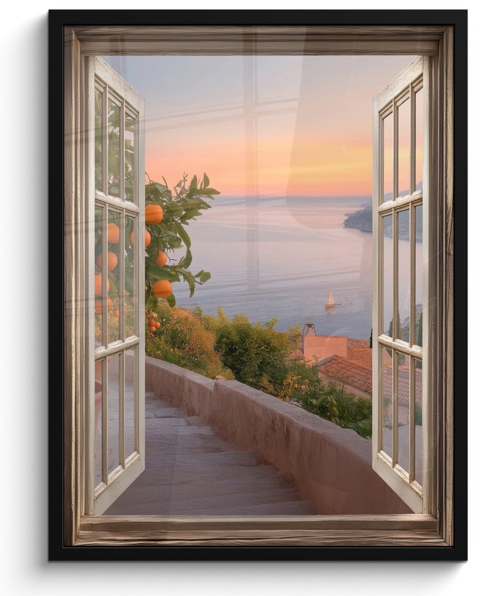 FrameYourWall Poster in lijst - Fotolijst 50x70 cm - Posters - Doorkijk - Uitzicht - Meer - Landschap - Posterlijst zwart - Decoratie - Wanddecoratie woonkamer - Muurdecoratie slaapkamer