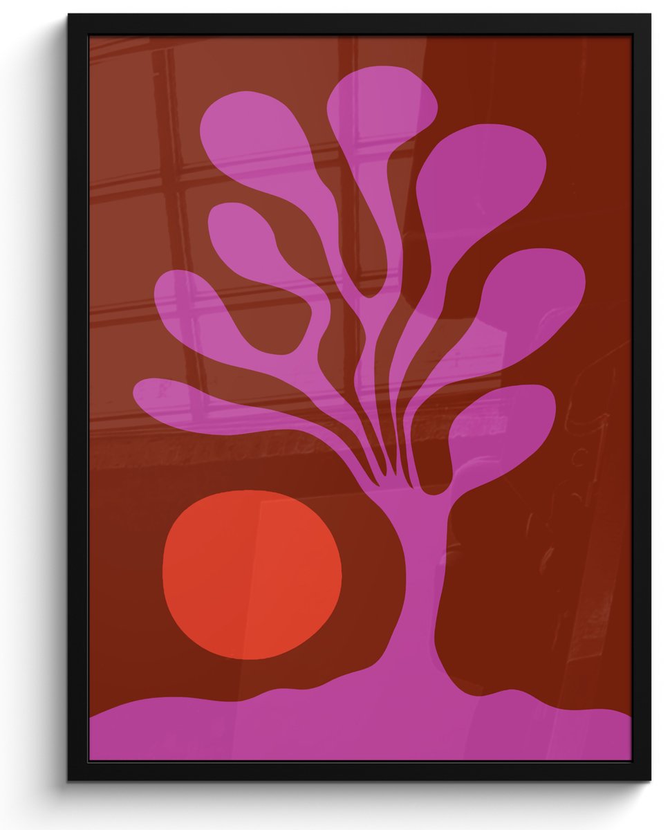 FrameYourWall Poster in lijst - Fotolijst 50x70 cm - Posters - Boom - Paars - Cirkel - Vloeiend - Posterlijst zwart - Decoratie - Wanddecoratie woonkamer - Muurdecoratie slaapkamer Boom - Cirkel