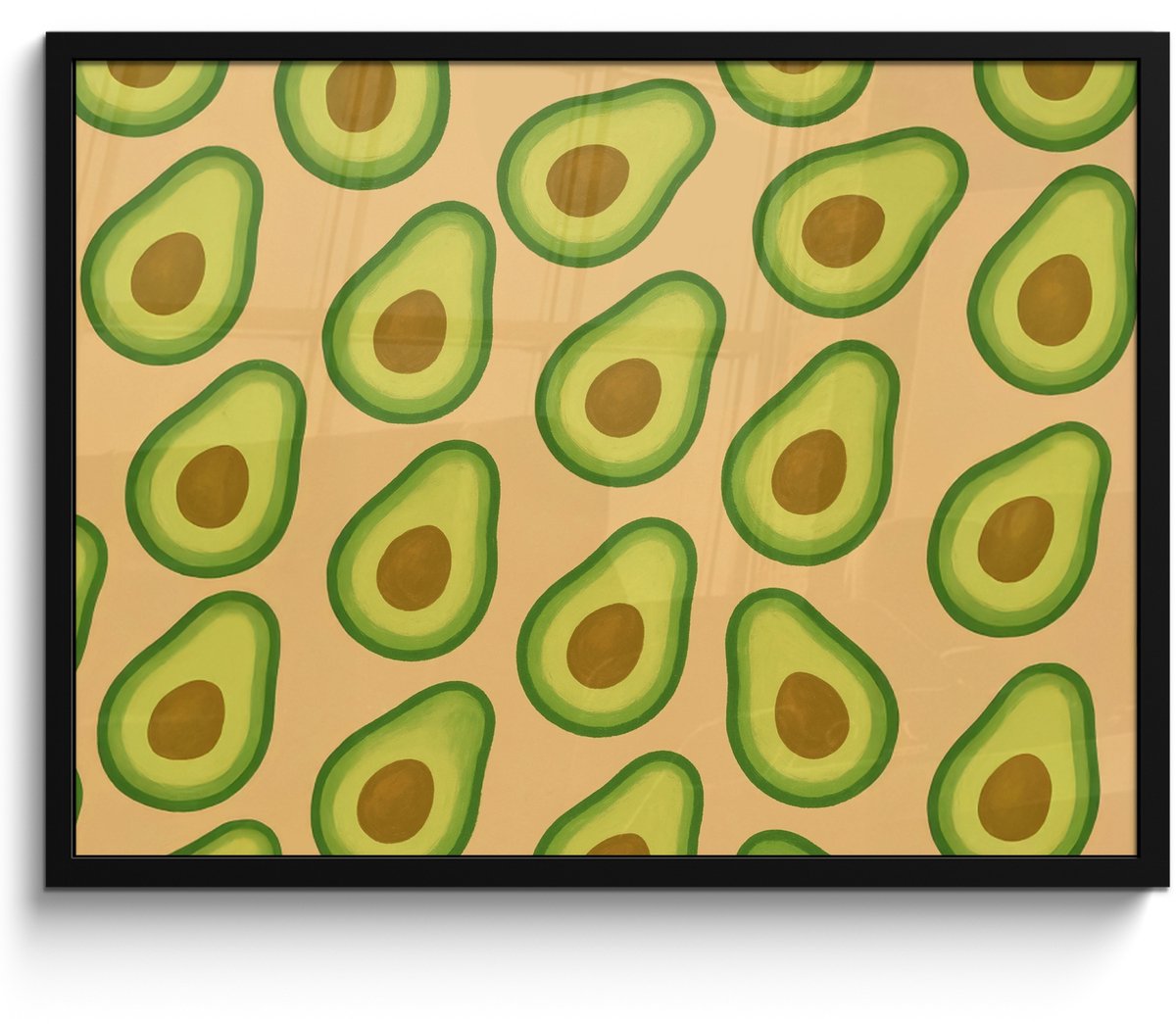 FrameYourWall Poster in lijst - Fotolijst 70x50 cm - Posters - Avocado - Patroon - Groen - Pit - Posterlijst zwart - Decoratie - Wanddecoratie woonkamer - Muurdecoratie slaapkamer