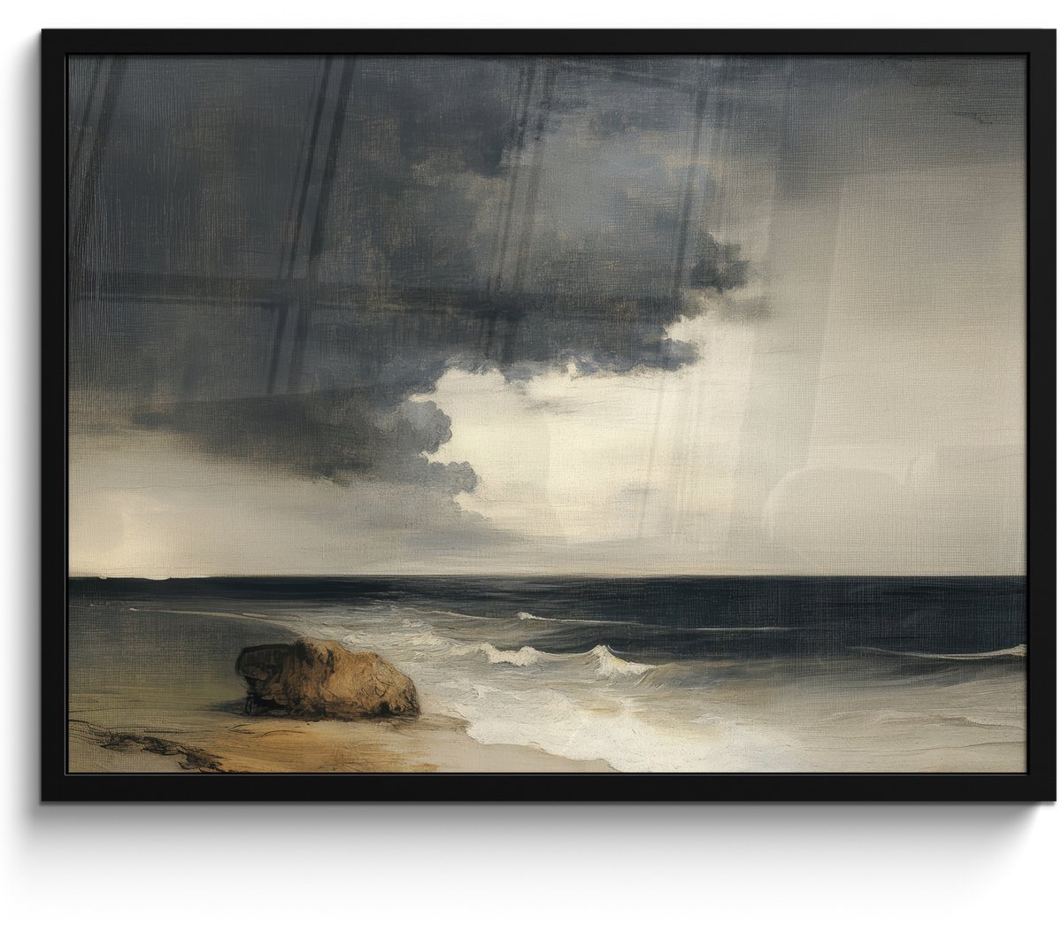 FrameYourWall Poster in lijst - Fotolijst 70x50 cm - Posters - Kust - Golven - Rots - Storm - Posterlijst zwart - Decoratie - Wanddecoratie woonkamer - Muurdecoratie slaapkamer Zee - Storm