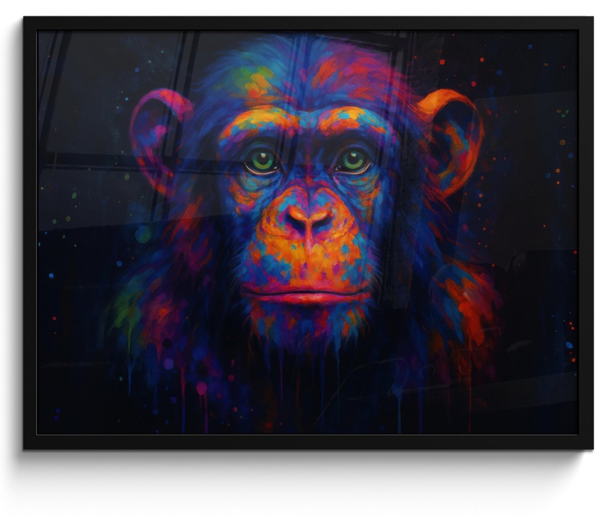 FrameYourWall Poster in lijst - Fotolijst 70x50 cm - Posters - Kleurrijk - Aap - Abstract - Posterlijst zwart - Decoratie - Wanddecoratie woonkamer - Muurdecoratie slaapkamer