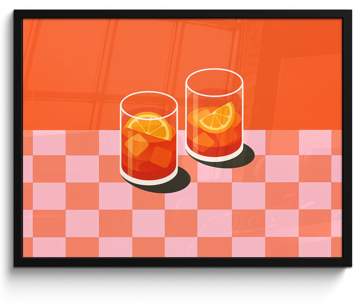 FrameYourWall Poster in lijst - Fotolijst 70x50 cm - Posters - Sinaasappel - Glazen - Oranje - Posterlijst zwart - Decoratie - Wanddecoratie woonkamer - Muurdecoratie slaapkamer
