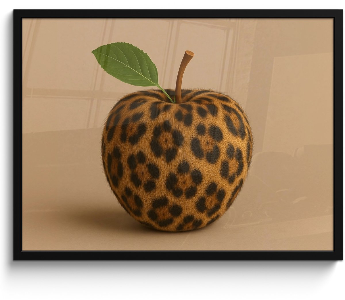 FrameYourWall Poster in lijst - Fotolijst 70x50 cm - Posters - Appel - Panter - Blaadje - Groen - Posterlijst zwart - Decoratie - Wanddecoratie woonkamer - Muurdecoratie slaapkamer Appel - Panterprint