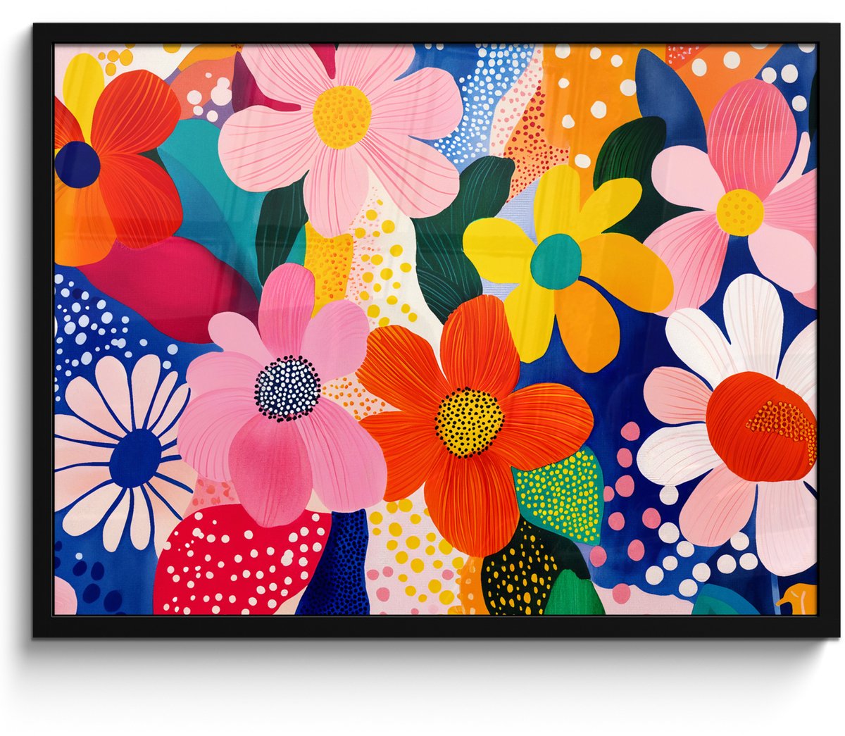 FrameYourWall Poster in lijst - Fotolijst 70x50 cm - Posters - Bloemen - Kleurrijk - Stippen - Posterlijst zwart - Decoratie - Wanddecoratie woonkamer - Muurdecoratie slaapkamer Stippen - Vormen - Modern