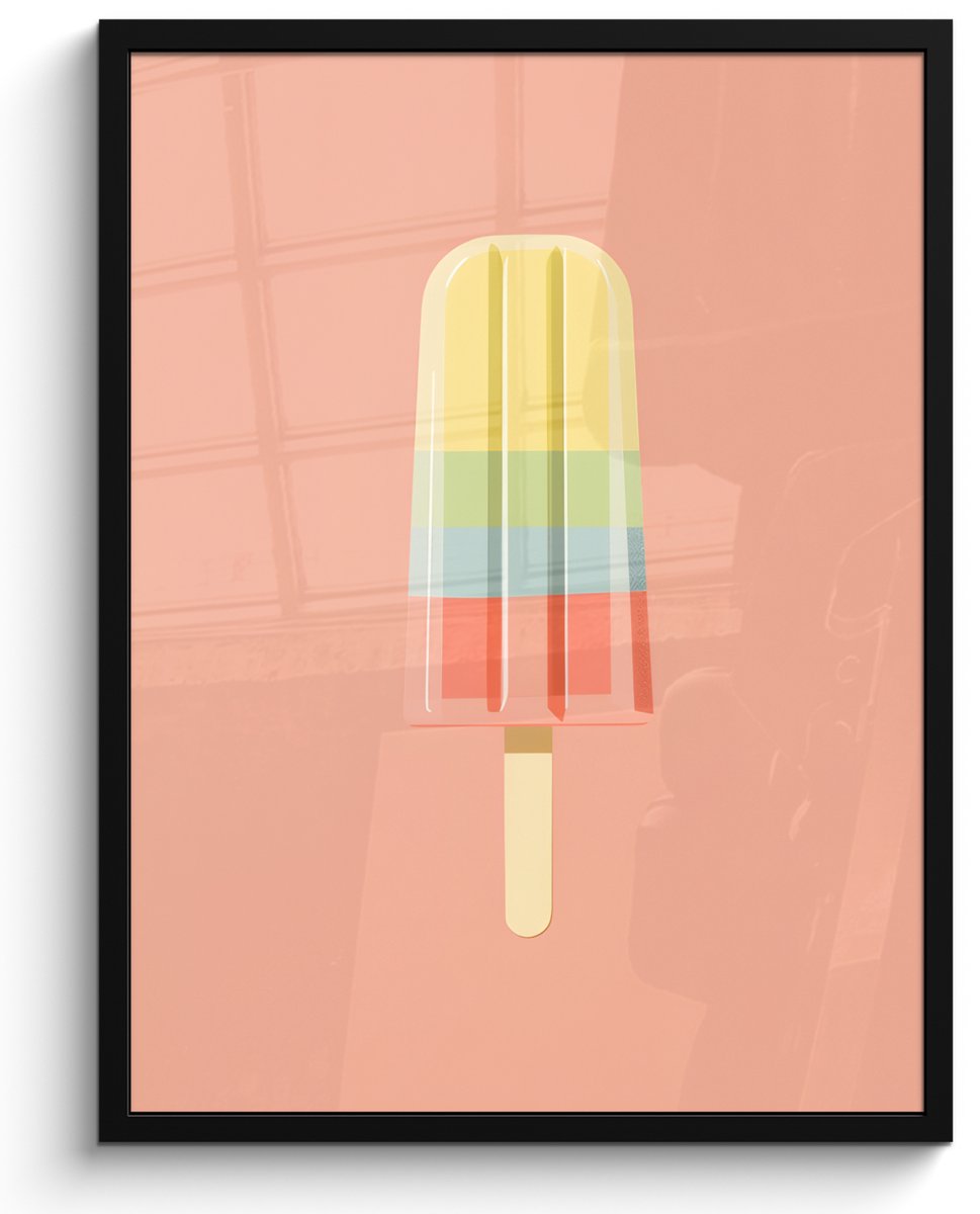 FrameYourWall Poster in lijst - Fotolijst 50x70 cm - Posters - Waterijsje - Pasteltinten - Minimalistisch - Posterlijst zwart - Decoratie - Wanddecoratie woonkamer - Muurdecoratie slaapkamer